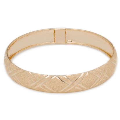10K Yellow Gold Flexible Bangle Bracelet With Double X Diamond Cut Design, 7 Inches