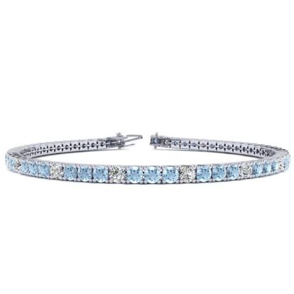 Aquamarine Bracelet: Aquamarine Jewelry: 4 3/4 Carat Aquamarine And Diamond Graduated Tennis Bracelet In 14 Karat White Gold, 8 1/2 Inches