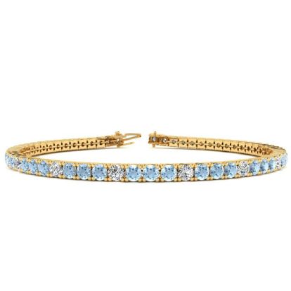 Aquamarine Bracelet: Aquamarine Jewelry: 4 Carat Aquamarine And Diamond Graduated Tennis Bracelet In 14 Karat Yellow Gold, 7 Inches
