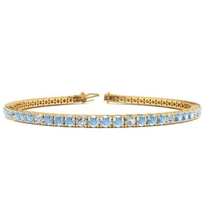 Aquamarine Bracelet: Aquamarine Jewelry: 4 3/4 Carat Aquamarine And Diamond Graduated Tennis Bracelet In 14 Karat Yellow Gold, 8 1/2 Inches