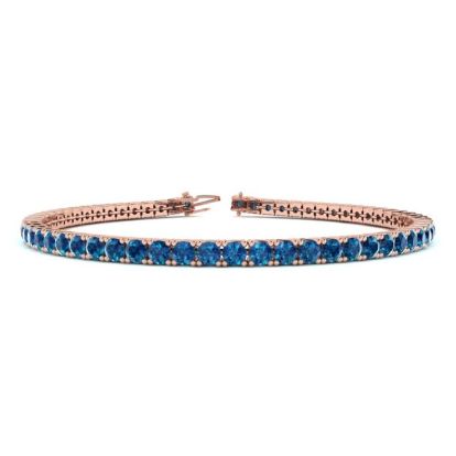 4 1/4 Carat Blue Diamond Tennis Bracelet In 14 Karat Rose Gold, 7 1/2 Inches