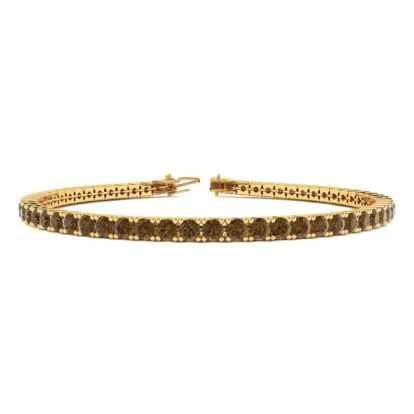 4 Carat Chocolate Bar Brown Champagne Diamond Tennis Bracelet In 14 Karat Yellow Gold, 7 Inches