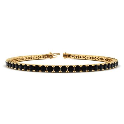 3 1/2 Carat Black Diamond Tennis Bracelet In 14 Karat Yellow Gold, 6 1/2 Inches