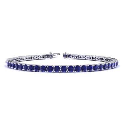 6 3/4 Carat Sapphire Tennis Bracelet In 14 Karat White Gold, 9 Inches