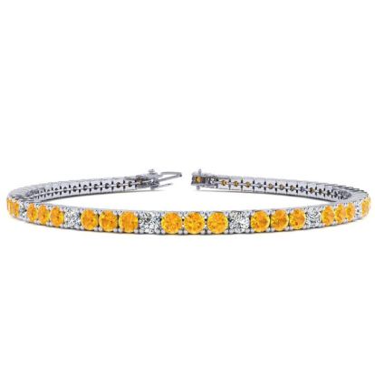3 1/2 Carat Citrine And Diamond Graduated Tennis Bracelet In 14 Karat White Gold, 6 1/2 Inches