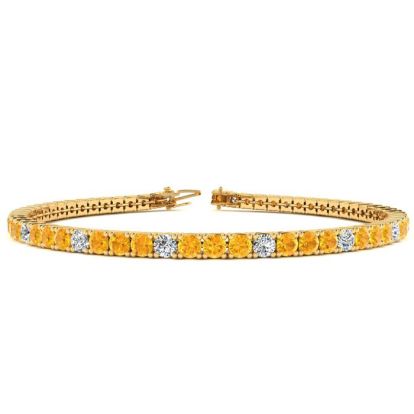 3 1/2 Carat Citrine And Diamond Graduated Tennis Bracelet In 14 Karat Yellow Gold, 6 1/2 Inches