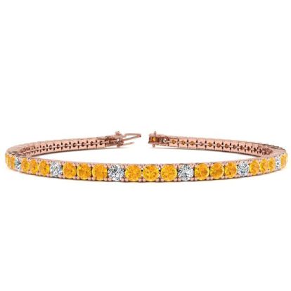 4 1/4 Carat Citrine And Diamond Graduated Tennis Bracelet In 14 Karat Rose Gold, 7 1/2 Inches
