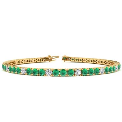 5 2/3 Carat Emerald And Diamond Graduated Tennis Bracelet In 14 Karat Yellow Gold, 9 Inches