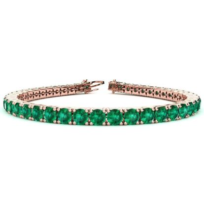 13 1/4 Carat Emerald Tennis Bracelet In 14 Karat Rose Gold, 8 Inches