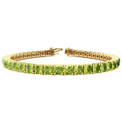 11 1/5 Carat Peridot Tennis Bracelet In 14 Karat Yellow Gold, 8 1/2 Inches