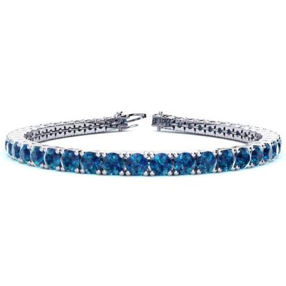 7 3/4 Carat Blue Diamond Tennis Bracelet In 14 Karat White Gold, 6 Inches