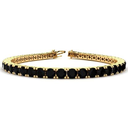 9 3/4 Carat Black Diamond Tennis Bracelet In 14 Karat Yellow Gold, 7 1/2 Inches