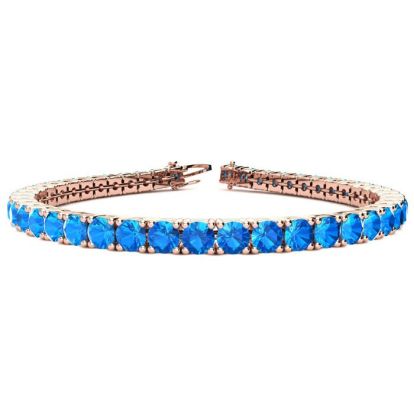 10 3/4 Carat Blue Topaz Tennis Bracelet In 14 Karat Rose Gold, 6 1/2 Inches