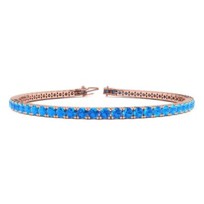 6 1/3 Carat Blue Topaz Tennis Bracelet In 14 Karat Rose Gold, 8 1/2 Inches