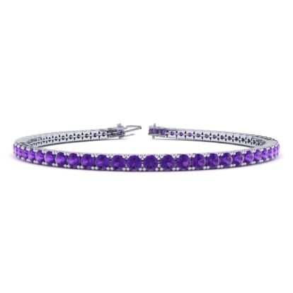 4 1/4 Carat Amethyst Tennis Bracelet In 14 Karat White Gold, 7 1/2 Inches