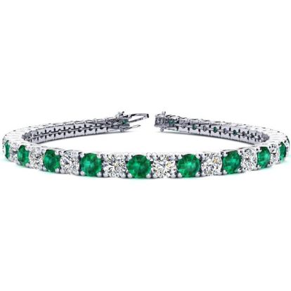 13 1/4 Carat Emerald and Diamond Tennis Bracelet In 14 Karat White Gold, 9 Inches
