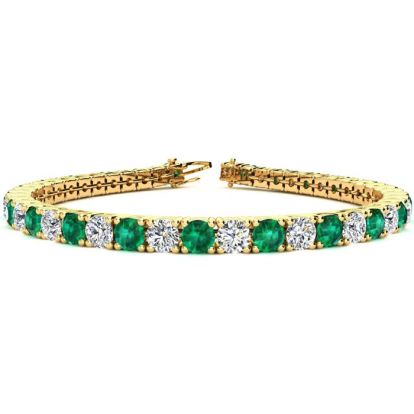 11 Carat Emerald and Diamond Tennis Bracelet In 14 Karat Yellow Gold, 7 1/2 Inches