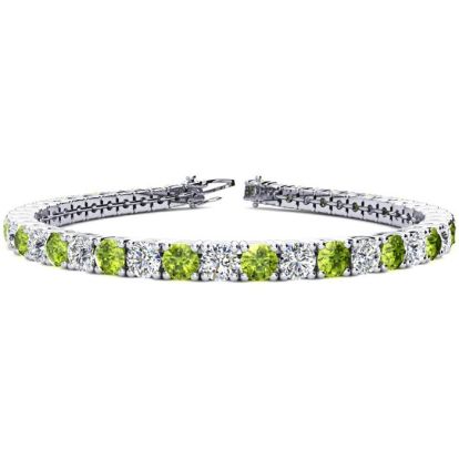 11 1/5 Carat Peridot and Diamond Tennis Bracelet In 14 Karat White Gold, 8 1/2 Inches