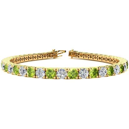 11 3/4 Carat Peridot and Diamond Tennis Bracelet In 14 Karat Yellow Gold, 9 Inches