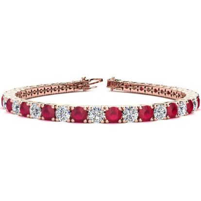 Ruby Bracelet; Ruby Tennis Bracelet; 11 1/2 Carat Ruby and Diamond Tennis Bracelet In 14 Karat Rose Gold