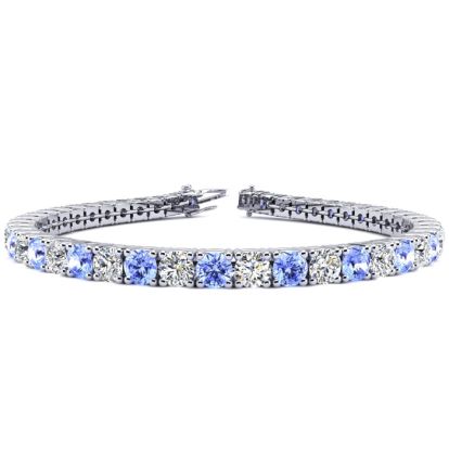 9 Carat Tanzanite and Diamond Tennis Bracelet In 14 Karat White Gold, 7 Inches