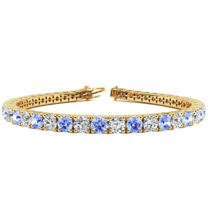 11 Carat Tanzanite and Diamond Tennis Bracelet In 14 Karat Yellow Gold, 8 1/2 Inches