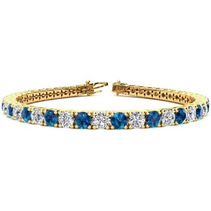 9 1/2 Carat Blue and White Diamond Tennis Bracelet In 14 Karat Yellow Gold, 7 Inches