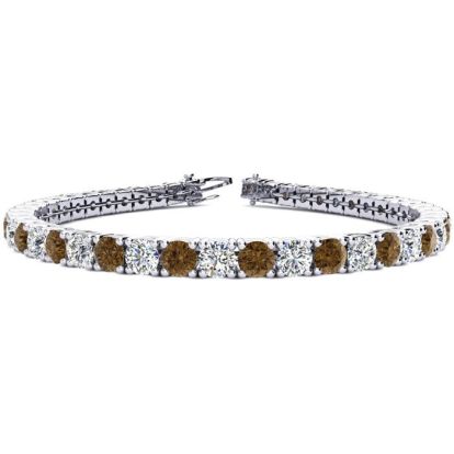 9 1/2 Carat Chocolate Bar Brown Champagne and White Diamond Tennis Bracelet In 14 Karat White Gold, 7 Inches