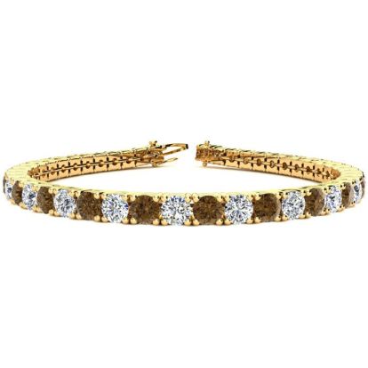 11 3/4 Carat Chocolate Bar Brown Champagne and White Diamond Tennis Bracelet In 14 Karat Yellow Gold, 9 Inches