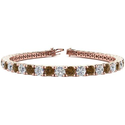 11 3/4 Carat Chocolate Bar Brown Champagne and White Diamond Tennis Bracelet In 14 Karat Rose Gold, 9 Inches