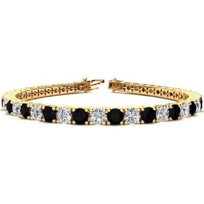 11 1/5 Carat Black and White Diamond Tennis Bracelet In 14 Karat Yellow Gold, 8 1/2 Inches