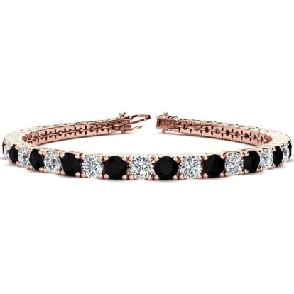 11 1/5 Carat Black and White Diamond Tennis Bracelet In 14 Karat Rose Gold, 8 1/2 Inches