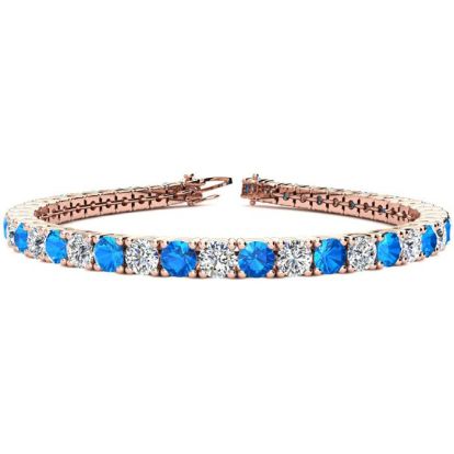 12 Carat Blue Topaz and Diamond Tennis Bracelet In 14 Karat Rose Gold, 8 Inches