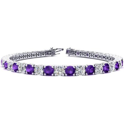 7 3/4 Carat Amethyst and Diamond Tennis Bracelet In 14 Karat White Gold, 6 Inches