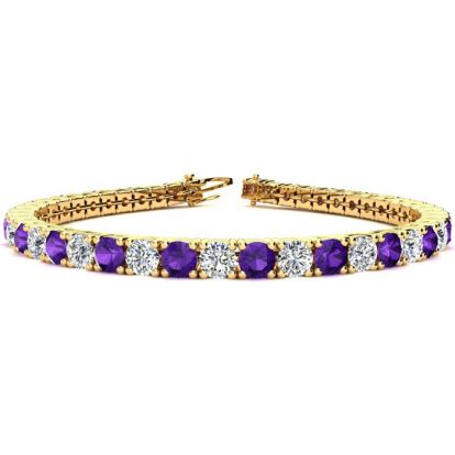 9 1/5 Carat Amethyst and Diamond Tennis Bracelet In 14 Karat Yellow Gold, 7 Inches