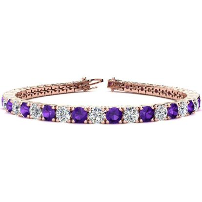 9 1/5 Carat Amethyst and Diamond Tennis Bracelet In 14 Karat Rose Gold, 7 Inches