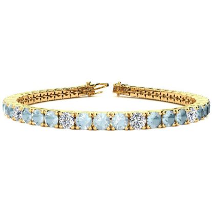 Aquamarine Bracelet: Aquamarine Jewelry: 7 3/4 Carat Aquamarine and Diamond Alternating Tennis Bracelet In 14 Karat Yellow Gold, 7 Inches