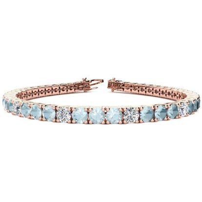 Aquamarine Bracelet: Aquamarine Jewelry: 7 3/4 Carat Aquamarine and Diamond Alternating Tennis Bracelet In 14 Karat Rose Gold, 7 Inches