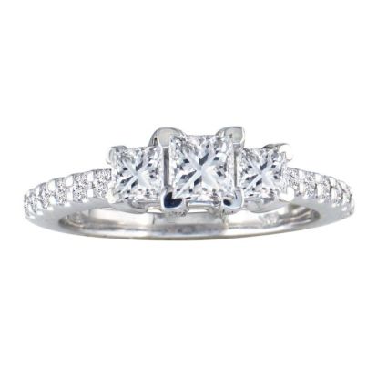 1ct Princess Cut Three Diamond Engagement Ring in 14k White Gold. H/I, SI2