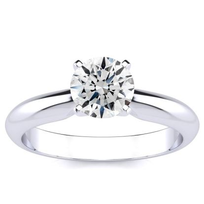 Round Engagement Rings, 1 Carat Round Diamond Solitaire Ring Crafted In 14K White Gold