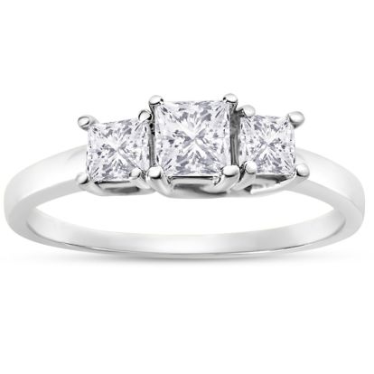 1/2ct Princess Three Diamond Ring in 14k White Gold, I/J, SI2/SI3