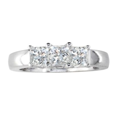 3/4ct Princess Three Diamond Ring in 14k White Gold, G/H, SI1