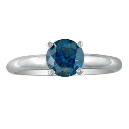 3/4 Carat Blue Diamond Solitaire Ring In 14K White Gold