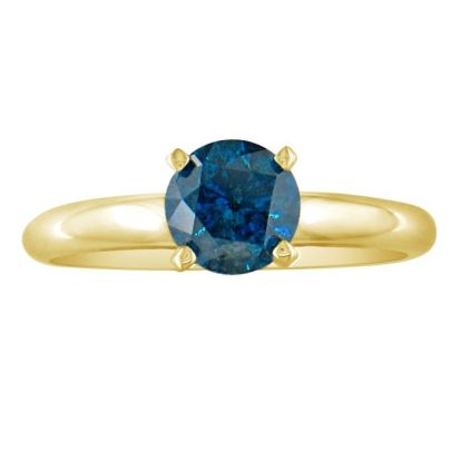 3/4 Carat Blue Diamond Solitaire Ring In 14K Yellow Gold