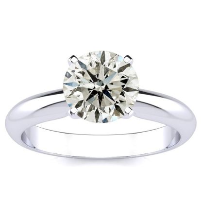 Round Engagement Rings, 1 1/2 Carat Round Diamond Solitaire Ring Crafted In 14K White Gold
