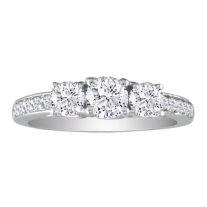 1ct Three Diamond Plus Engagement Ring, 14k White Gold