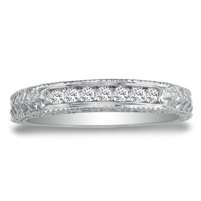 1/8 Carat Diamond Wedding Band Antique Style In White Gold