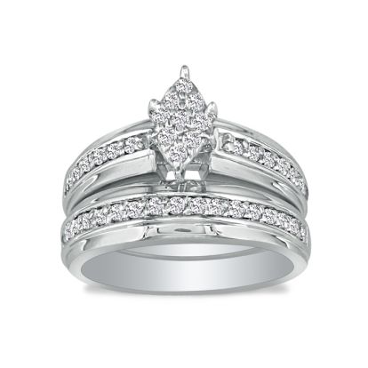 1/2ct Marquise Head Diamond Bridal Set in 10k White Gold