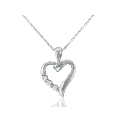 .08ct Three Diamond Heart Pendant in 10k White Gold