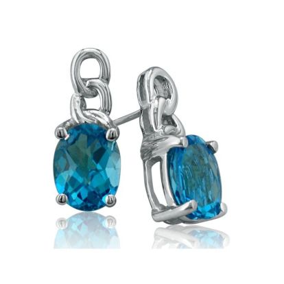 Open Chain Design 3ct Blue Topaz Earrings in 10k White Gold
